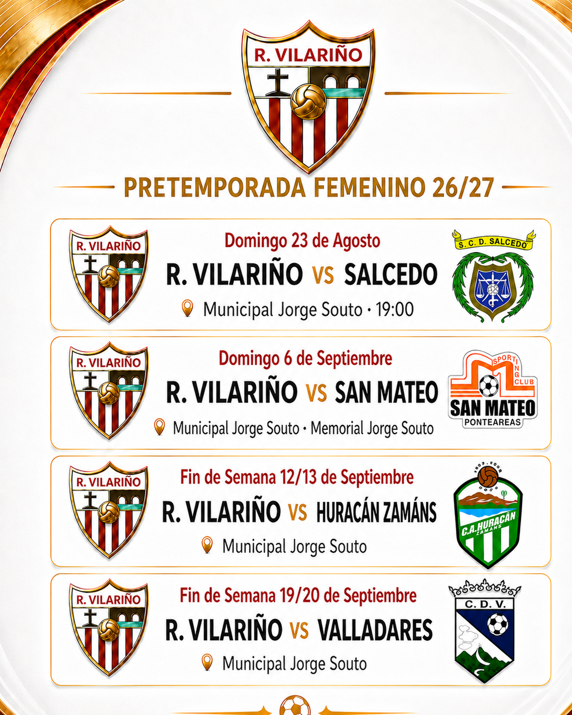 Calendario de amigables de pretempada do Feminino do Racing Vilariño 2026/27